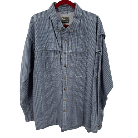 Drake Blue/White Vented Long Sleeve Shirt Mens 2XL Cotton/Polyester Blend Button - Picture 1 of 6